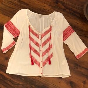 Lucky Brand embroidered gauzy top